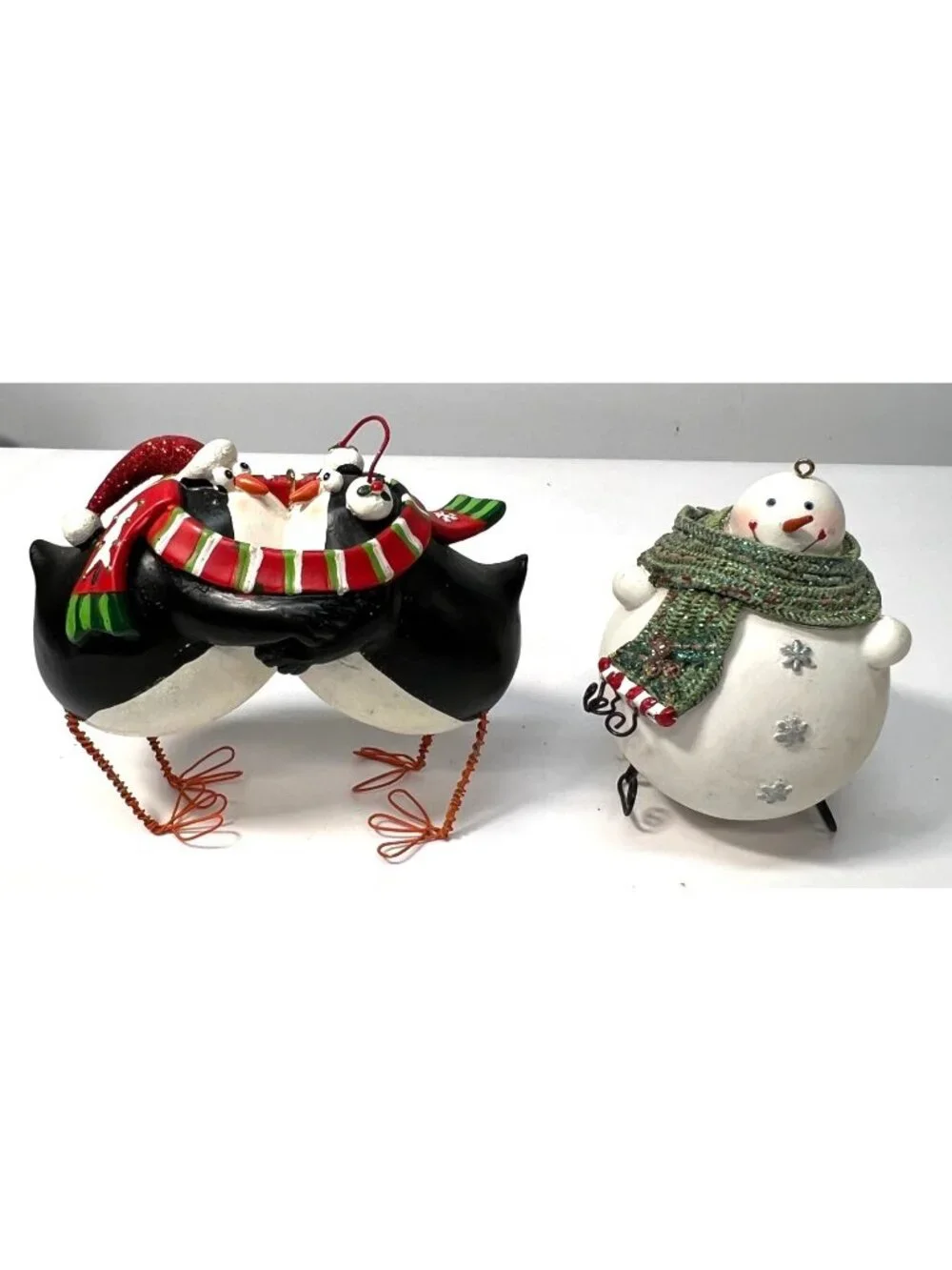 Penguin & Snowman Christmas Figurines With Scarves & Hats - Festive Holiday